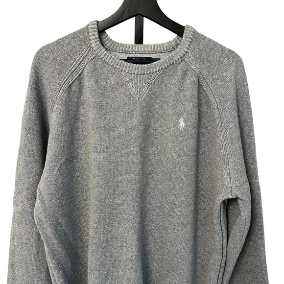 Polo Ralph Lauren Cotton Crewneck Sweater Medium Grey Large Cozy Fall Neutral - Picture 2 of 5